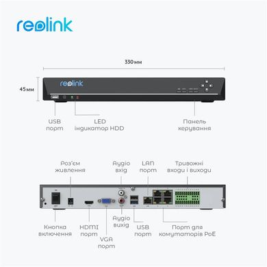 36-канальний NVR реєстратор з PoE Reolink RLN36, 12Мп
