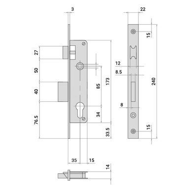 Механізм замка CISA LL 44820.35 язичок (BS35*85мм, 22 мм) нікель матовий