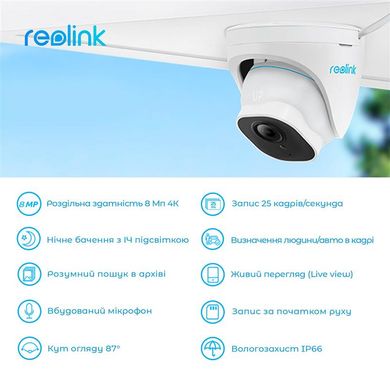 Купольна IP камера з мікрофоном Reolink RLC-820A, 8Мп