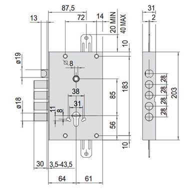 Механизм замка CISA 56515 Revolution Pro (BS64*85мм) редукторный с блокировкой без торцевой планки