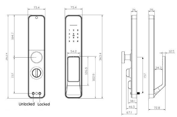 Розумний дверний біометричний замок SEVEN LOCK SL-7769BFF black (врізна частина 6068)