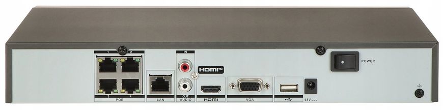 4-канальный IP регистратор с PoE Hikvision DS-7604NXI-K1/4P(B), 12Мп