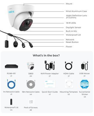 Комплект IP відеоспостереження на 4 камери Reolink RLK8-800D4-A-V2