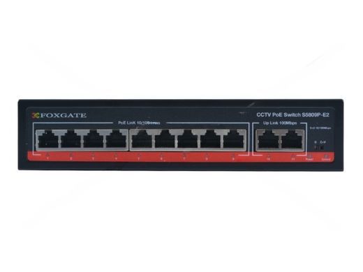 11-портовый коммутатор FoxGate S5809P-E2 (96W), 9 портов PoE