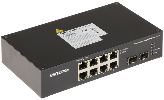 8-портовий некерований POE комутатор Hikvision DS-3T0510HP-E/HS