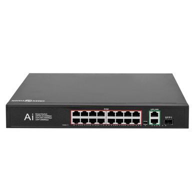 16-портовий PoE комутатор GreenVision GV-010-D-16+2 PG+1 SFP