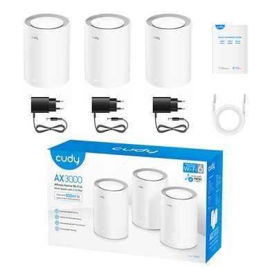 Маршрутизатор WiFi Mesh-система WiFi 6 2.5G Cudy M3000 V2.0 White (3-Pack)